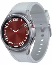 Samsung Galaxy Watch6 Classic 43mm Silver Case with Silver Faux Leather Strap..