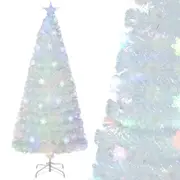 Costway 1.8m Pre-Lit Fiber Optic Christmas Tree Artificial Xmas Tree w/Iridescent Leaves Snowflake LED Lights