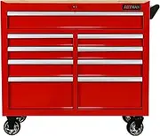 Kissybride 9-Drawers Rolling Tool Chest, Heavy Duty Steel Tool Storage Cabinet with Wooden Top, Locking System, Casters for Garage, Warehouse, Workshop, Repair Shop (Red)