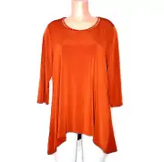 Chico's Copper Pearl Tunic Knit Top NWT Large / XL Gold Beads 3/4 Slv Shark Bite
