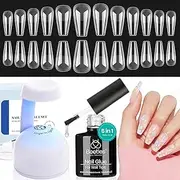 Beetles Nail Kit Gel Nail Polish Nail Extension Kit With Etch X Nail Tips 504Pcs Half Matte Medium Coffin Shaped Tips 5 in 1 Nail Glue Base Gel and Innovative Led Lamp Diy Art at Home Nail Kit