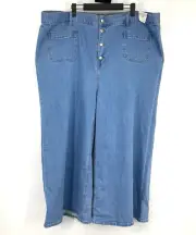 J.Crew Point Sur Jeans Womens Size 37 Wide Leg Crop Blue Denim Button Fly NWT