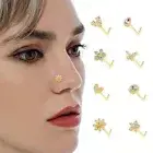 Korean Zircon Butterfly Flower Nose Stud L Shape Nose Ring Nose Piercing Ring*