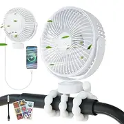 USOR Pram Fan, 5000mAh Battery Operated Personal Desk Fans with Flexible Tripod 4 Speed Portable Clip on Stroller Fan for BabyMini Handheld Usb Fan Rechargeable for Car Seat Treadmill Camping White