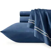 Strada Embroidered 1000 TC Egyptian Cotton Indigo Super King Sheet sets by Renee Taylor