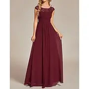 A-Line Wedding Guest Dresses Elegant Dress Wedding Guest Engagement Floor Length Sleeveless Crew Neck Chiffon with Pleats Ruched 2025
