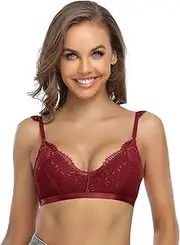 [SHEKINI] Women's Front Closure Lace Bralette Triangle Bra Wireless Padded Plunge Lightly Lined Comfort Bra