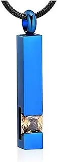 KETIME Birthstone Inlayed Blue Stainless Stainless Steel Bar Urn Necklace for Ashes - Free Engraving Memorial Jewelry
