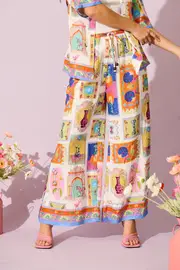 Santana Pant in multicolor Cream with Multi Conversational Print 8