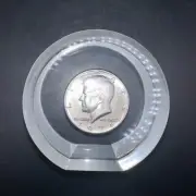 NOS Vintage Clear Lucite Encased 1971 Half Dollar Uncirculated Paperweight