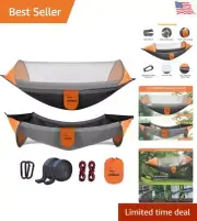 Camping Hammock with Mosquito Net, Portable Single Hammock with Tree Straps, ...