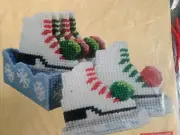 Ice Skates Coaster adn Holder Needlepoint on Plastic Canvas Kit NIP Set of 6