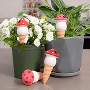 Self Watering Plant Spikes, 4 Pack, Drip Irrigation Devices, Mushroom Shape, Automatic Plant Waterers for Indoor, Outdoor Garden (Threaded Two-Colour)