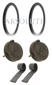 2 BICYCLE DURO 26 X 1.50 SEMI-SLICK BLACK TIRES W/HEAVYDUTY TUBES & RIMSTRIPS