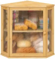 Corner Bread Box for Kitchen Counter, Wood Large Capacity Bread Storage Bin w...