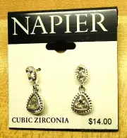new VTG NAPIER silver Tone Metal clear CUBIC ZIRCONIA drop dangle Earrings
