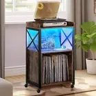 Record Player Stand Turntable Storage Audio Cabinet with LED Light Bedroom Table