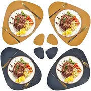 Faux Leather Placemats and Coaster Sets of 4 Round - Washable Non-Slip PU Table Mat Wipeable Hot Resistant Place Mats for Kitchen Table (Blue-Yellow, 4)