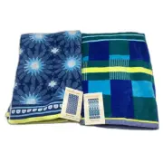 NEW Sandy Cape 2pc Cyan Blue Velour Jacquard Patterned Cotton Beach Towel Set