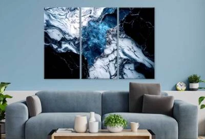 Marble Blue Gold Abstract 3 & 4 Panels Australian Made Wall Canvas High Quality