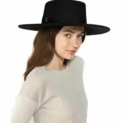 MSRP $98 Nine West Wool Felt Telescope Floppy Hat Black Size OSFA