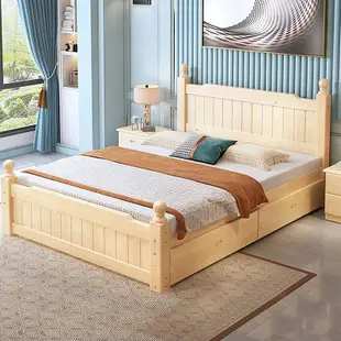 優質品 床架 雙人床架 加高床架 午休床 鐵床 折疊床 床現代簡約1.5米實木雙人床主臥家用經濟型出租房松木床1米單人床