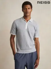 Reiss Soft Blue Jarvis Micro-Cable Half-Zip Polo Shirt (H22292) | $240