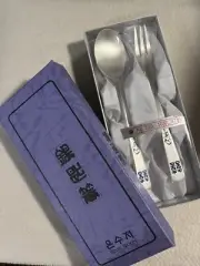 NOS Korean Ag70.0% Silver Child's Fork Spoon Youth Set Enamel Double Happiness