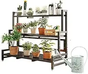 3 Tier Ladder Plant Stand, Heavy Duty Metal Plants Rack, Tall Corner Plant Stand Indoor Outdoor, Multifunctional Storage Rack Rustproof Plant Shelf for Patio Living Room Garden Balcony
