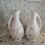 Vintage White Ceramic Pitcher Set With Gold Wheat Design