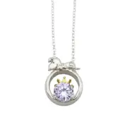 Peanuts Snoopy Big Stone & Crown Pendant Necklace 75th Anniv. Lavender Silver925