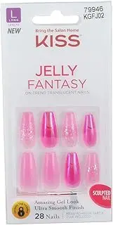 KISS Jelly Fantasy On-Trend Translucent Nails, Long Sculpted Glue-On/Press-On Fake Nails Kit, “Jelly Baby”, with Gel Nail Glue, 24 Mega Adhesive Tabs, Mini File, Manicure Stick, & 28 False Nails