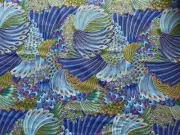 PEACOCKS BEAUTIFUL FEATHERS WITH METALLIC BIRD 100% cotton fabric material 30"