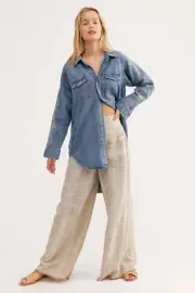 FREE PEOPLE ONE TEASPOON XS DESERT BONES EMBROIDERED DENIM SHIRT DRESS TUNIC