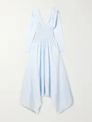 Salon 1884 - Camicia Shirred Striped Cotton-poplin Midi Dress - Sky blue - FR 40