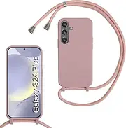 [Belzsxy] Silicone Mobile Phone Chain for Samsung Galaxy S24 Plus, Case with Strap, Adjustable Mobile Phone Necklace Case with Strap, Mobile Phone Case for Hanging, Case with Cord, Light Pink