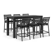 Santorini Outdoor 2m Rectangle Aluminium Bar Table with 6x Kansas Bar Stools - Outdoor Aluminium Dining Settings