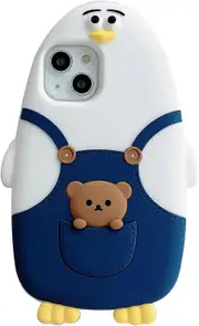 Kawaii Phone Cases Apply to iPhone 14plus,Cute Cartoon Bald Eagle Bear Phone Case Unique Fun Cover Case 3D Phone Case Soft Silicone Shockproof Cover f