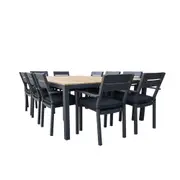 Tuscany 10 Seat Teak Top and Aluminium Dining Setting with Santorini Chairs in Charcoal - Outdoor Aluminium Dining Settings