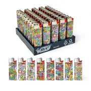50x Custom Assorted BIC Maxi Lighters Various Designs Tray Box J26