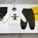 FENDI1  秋冬季新款刷毛大學T長褲中大童運動棉質兩件套洋氣男女童套裝套裝