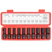 3/8" Drive Universal Swivel Impact Socket Set Deep, 6 Point Wobble Flexible S...