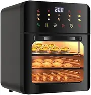 Three-Layer Compact Air Fryer Healthy Cooking, Nonstick, 10 Built-in Menus User Friendly and Adjustable Temperature with Smart Voice & Visible Window, for Family, Black,XXL