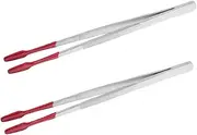 LIFKICH 2pcs Stainless Steel Stamp Collecting Tweezers with Rubber Tips Flat Tipped Tongs for Easy Handling Essential Tool for Collectors and Hobbyists Compact and Lightweight Design for