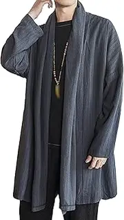 [SWJGLITTR] Men's Ruffle Shawl Collar Cardigan Lightweight Drape Cape Overcoat Open Front Drape Cape Overcoats, Grey, XX-Large