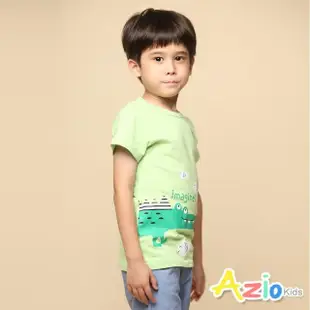 【Azio Kids 美國派】男童 上衣 小魚鱷魚印花純色短袖T恤(綠)