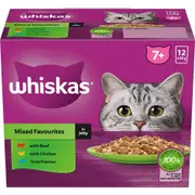 Whiskas Favourites Senior 7+ Years Mixed in Jelly Wet Cat Food 12x85g 12x185g