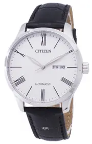 Citizen Automatic White Textured Dial Leather Strap NH8350-08A Analog Mens Watch
