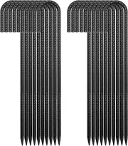 24” Ground Rebar Stakes (20Pcs) Heavy Duty J Hook Fence Anchors Curved Steel Gar