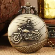 Bronze Skull Motorcycle Design Unisex Retro Quartz Pocket Watch Necklace Chain
